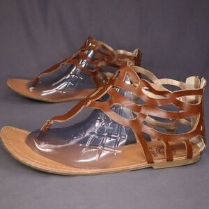 G by Guess Back Zip Gladiator brown faux leather sandals Size 11M